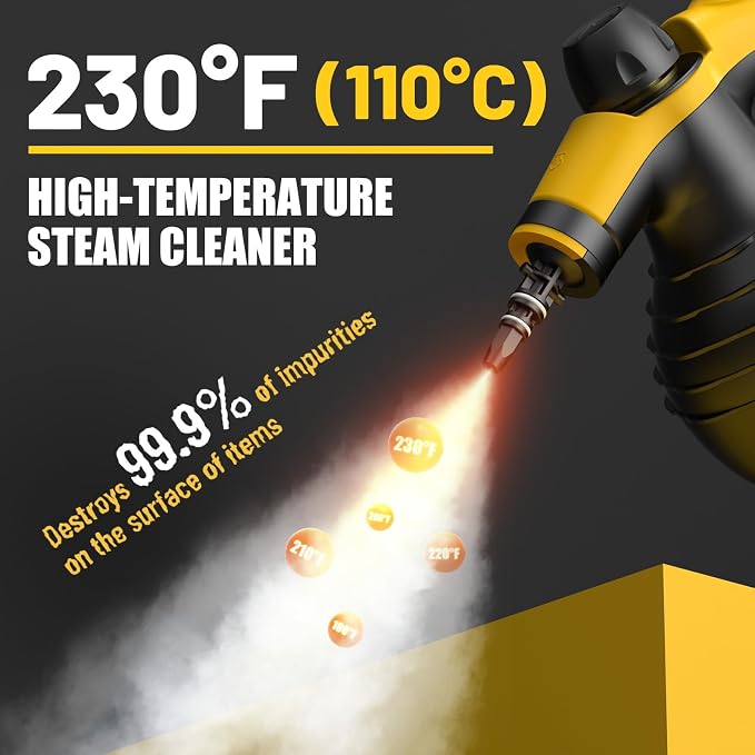 Pressurized Handheld Steam Cleaner with 10pcs Accessories & Safety Lock, Multi-Purpose & Powerful Home Use Steamer for Cleaning, Car, Bathroom, Shower, Upholstery, Grout, Window (Black)