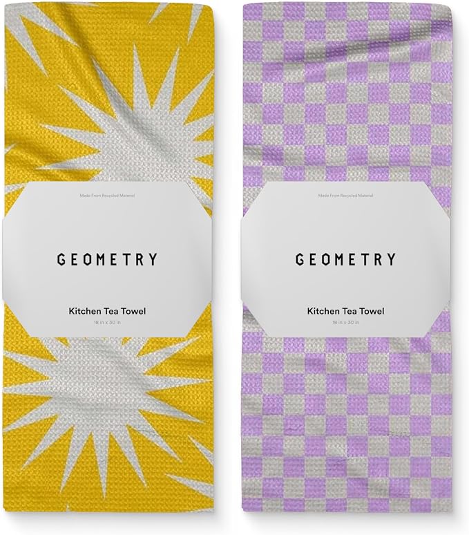 GEOMETRY Spring Kitchen Towels - Quick Dry Microfiber Cloth Spring & Summer Dish Towels for Kitchen Drying - Premium Quick Dry Towel - Lilac Sunburst, 18" x 30" - 2-Pack