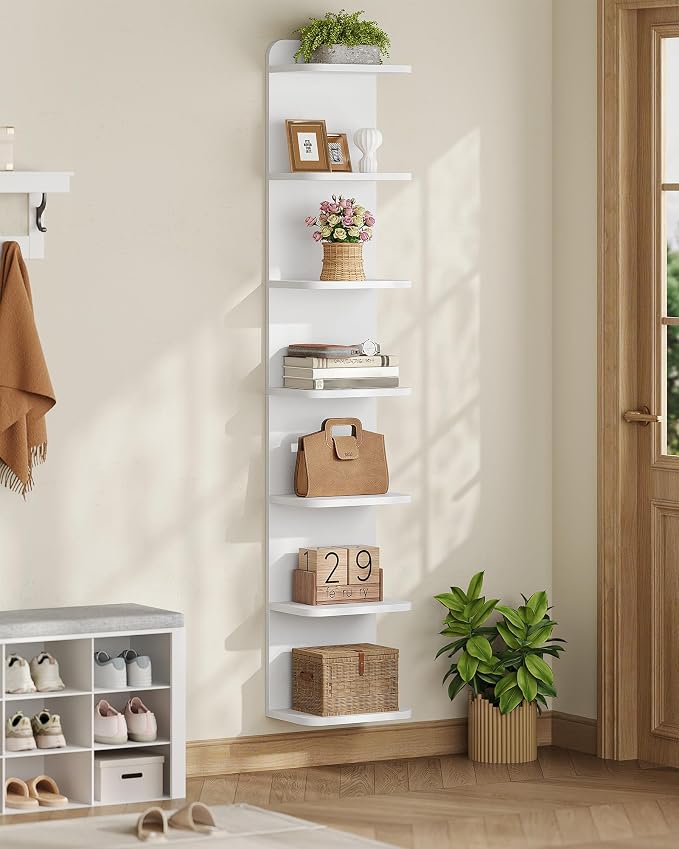 Hzuaneri 7 Tier Bookcase, Floating Bookshelf for Wall Mounted | Tall Narrow Bookcase, Space-saving, Decorative Display and Storage Shelf, for Kitchen, Living Room and Bedroom,BC88803X