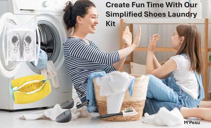 Shoe Laundry Cleaning Bag for Sneakers Tennis Shoes, 1pc Shoe Washing Machine bag, 2 Pairs of Adjustable Shoe Trees, 1 Cleaning Shoe Brush, 1 Bag for Drying Shoes, bolsa de zapatos para lavadora