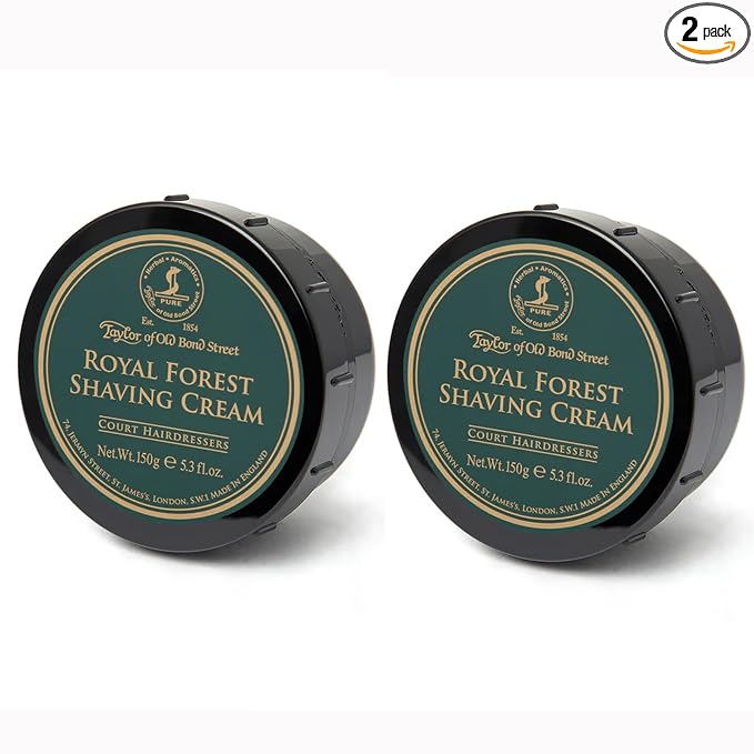Taylor of Old Bond Street Royal Forest Fragrance Shaving Cream Bowl 150g (2-Pack) – Rich Lather for Traditional Shaving