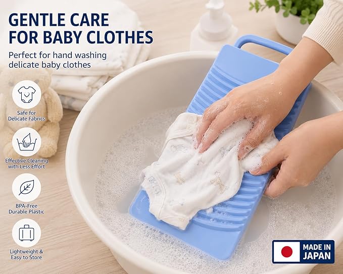 2-Pack Japanese Plastic Washboard, Made in Japan Laundry Wash Board for Hand Washing Clothes, Portable Scrub Board for Socks, Underwear, Baby Clothes, Travel & Camping, 13 x 6 Inch