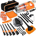Car Cleaning Kit, Orange 17pcs Car Interior Detailing Kit with High Power Handheld Vacuum, Detailing Brush Set, Windshield Cleaner, Cleaning Gel, Complete Auto Accessories for Women Men Teens