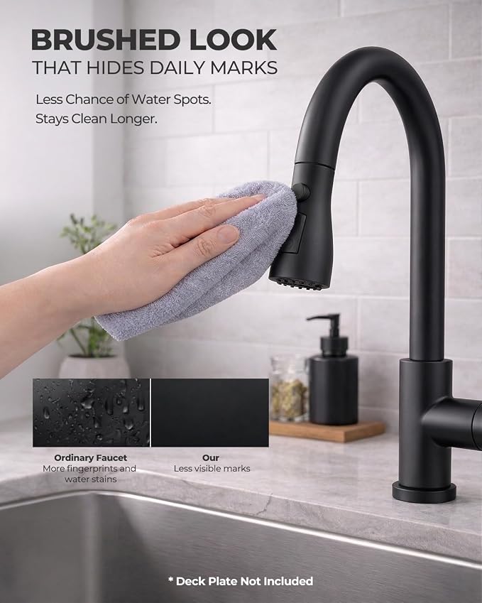 WEWE Pull-Down Kitchen Faucet, 1-Hole for Commercial, Laundry, RV Sinks | 20" Pull-Out Hose Gives Flexible Coverage, 3 Spray Modes, Lead-Free SUS304 Stainless, Tool-Free Twist-Lock