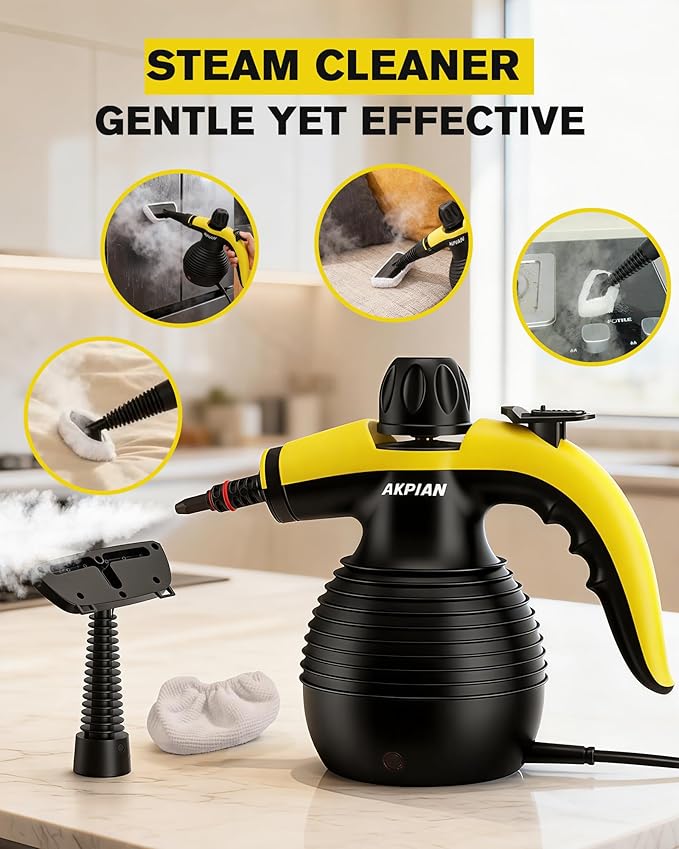 Handheld Steam Cleaner, 1050W Multipurpose Portable Steamer Cleaning with 10 Accessories, Chemical-Free High Pressure For Tile, Grout, Floor, Kitchen, Bathroom, Windows