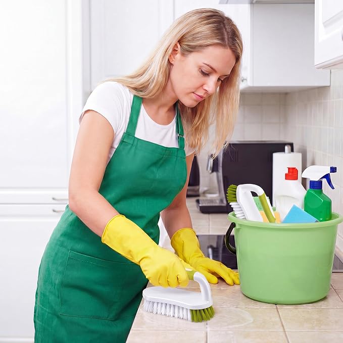 Lallisa Scrub Brush for Cleaning with Handle Comfortable to Grip Heavy-Duty Flexible Stiff Bristles Scrubber Brushes Bulk for Shower Bathroom Carpet Kitchen Floor Tiles(Yellow, Green,12 Pcs)