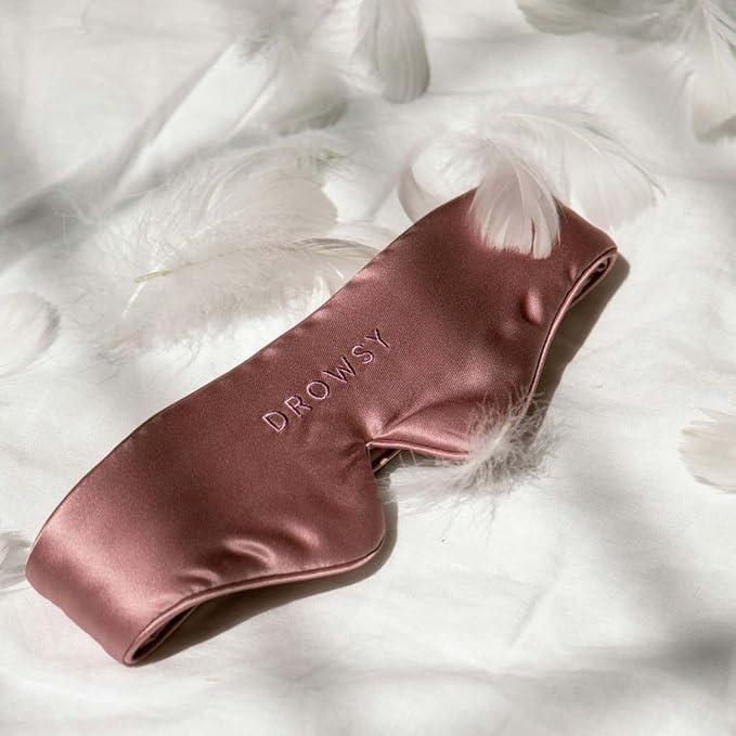 Drowsy Featherweight Silk Sleep Mask – Luxury Blackout Eye Mask for Sleeping & Travel, 100% Mulberry Silk, Lightweight Comfort, Adjustable Strap, Protects Skin & Hair - Damask Rose