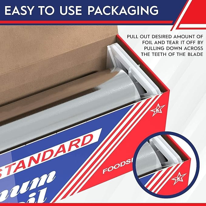 4 Count 12""x1000 Standard Aluminum Kitchen Foil Rolls for Food, Heavy Duty Food Safe Foil Wrap, Silver