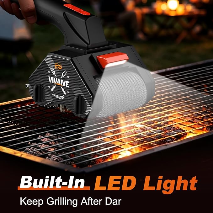 Electric Grill Brush - Dual-Head Cordless Rechargeable BBQ Cleaner with 304 Stainless Steel Chain Roller & Wire Brush | 320 RPM Power Rotary BBQ Scrubber for All Grates