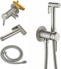 SHAMANDA Warm Water Bidet Sprayer for Toilet with Hot and Cold Brass Rough-in Valve, Stainless Steel Round Handheld Bidet Attachment Set for Feminine, Pets and Baby Diaper Wash, Brushed Nickel