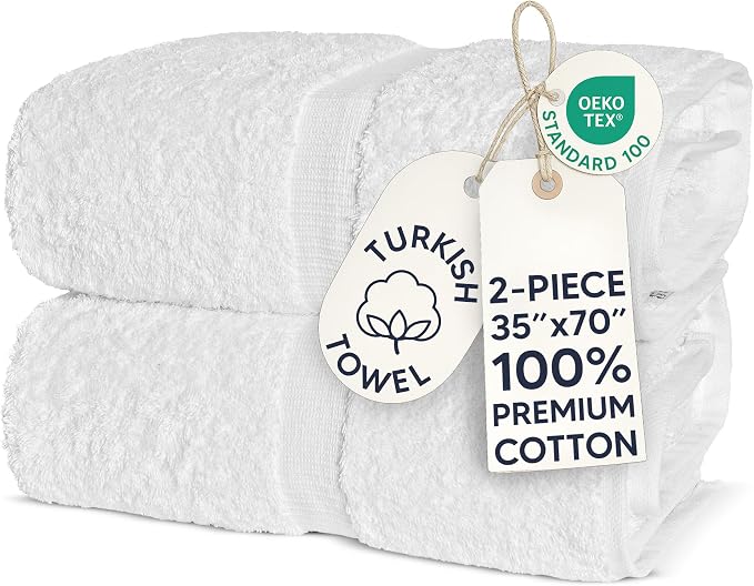 Chakir Turkish Linens, 100% Cotton Premium Quality Turkish Bath Sheets (35''x70'' Large Bath Sheet Towels - White)