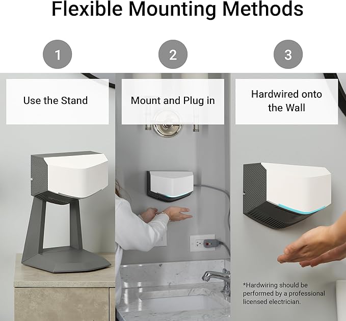 Hand Dryer with Accessory Stand & HEPA Filter for Commercial/Residential (Home) Use - Compact, Portable, High Speed, UL/ETL Listed (Arctic White Bundle)