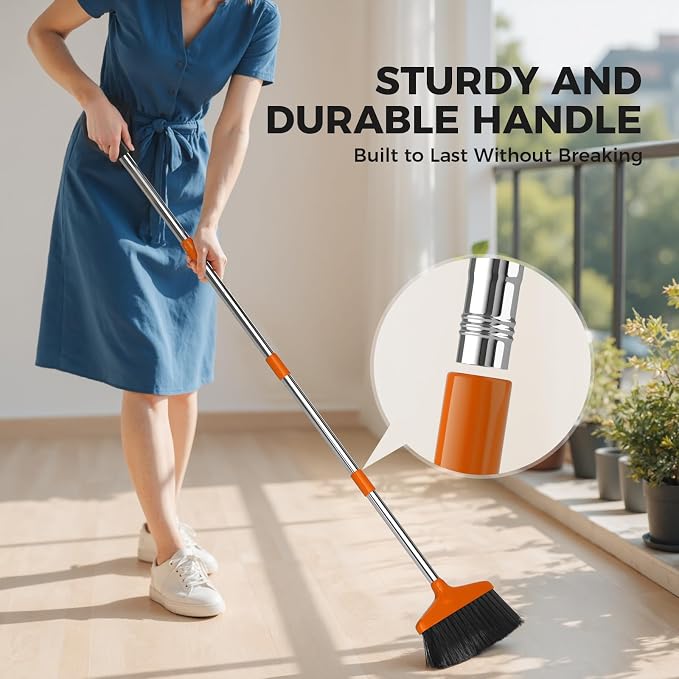 Handy Broom 2 Pack, Indoor/Outdoor Brooms, Duty Kitchen Broom, for Home Garage Kitchen Office Courtyard Lobby Patio Lawn Concrete (2, Orange)