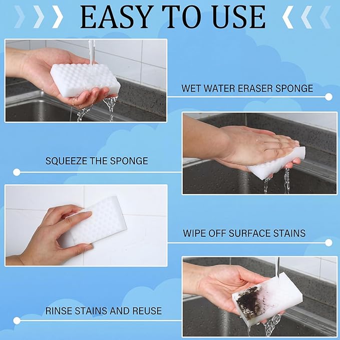 Sosation 400 Pack Magic Sponge Erasers, 2X Density New Nano Material Melamine Sponge Bulk, Strong Durable Magic Sponges Eraser Cleaning Supplies Cleaner for Kitchen Bathroom Bathtub Sink Wall Cleaner