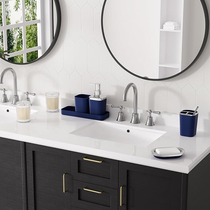 XLHOMO Bathroom Set, 9PC Bathroom Accessory Set, Blue Bathroom Accessories, Blue Bathroom Set, Trash Can, Soap Dispenser for Home Decor