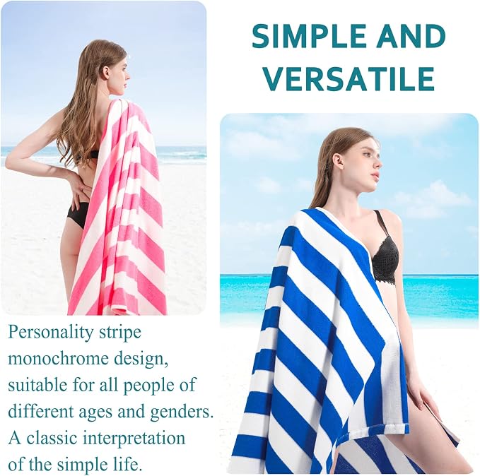 6 Packs Stripe Beach Towel Thin Terry Set XL Big Extra Large Oversized Accessories Essentials Soft Super Absorbent Clearance Pool Swim Camping Travel Bath Towels Bulk Men Women Adults Gift Blue