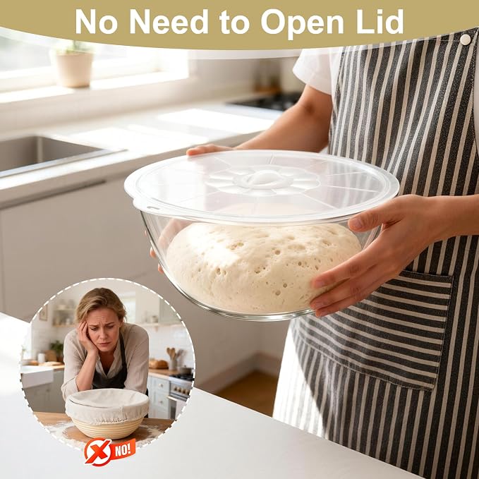 Keway 4.7 Quart Large Glass Mixing Bowl with Lid,Large Glass Bowl for Sourdough Bread Making,Kitchen Salad Bread Storage