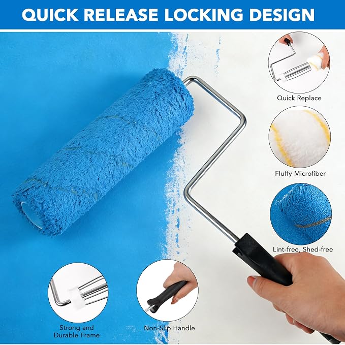SOUTHGATE 36PCS Paint Roller Kit with 4-Section Pole, 9''& 4''Roller Trays, Heavy-Duty Frames, Microfiber Paint Rollers, Brushes & Scrappers, House Painting Tools for Walls, Ceilings & Home Renovation