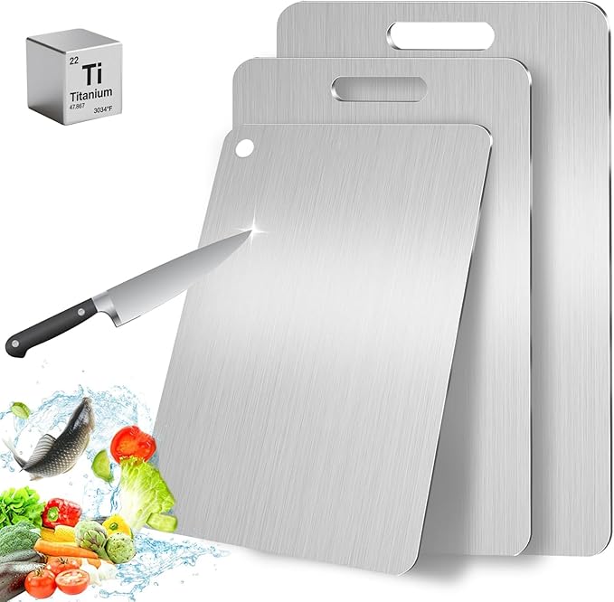 Katori Titanium Cutting Board, New 100% Pure Titanium Cutting Boards for Kitchen, Double Sided Food Metal Chopping Board, Non Toxic Dishwasher Safe Durable Metal Cut for Meat Fruit Vegetable(S+M+L)