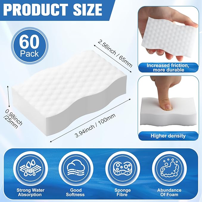 SiliFine Magic Extra Durable Sponge Eraser 3 Layer Density Cleaning Pads in Bulk Thick More Lasting Sponge Eraser for Bathroom Kitchen Floor Bathtub Toilet Cleaner