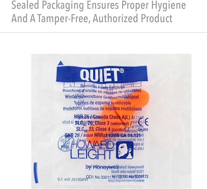 Howard Leight by Honeywell by Quiet Reusable Earplugs, 100 Pairs (QD1), Orange