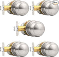 Probrico Brushed Nickel Passage Door Knobs Round Handles for Hall or Closet Knobs Keyless Hardware, 5 Pack