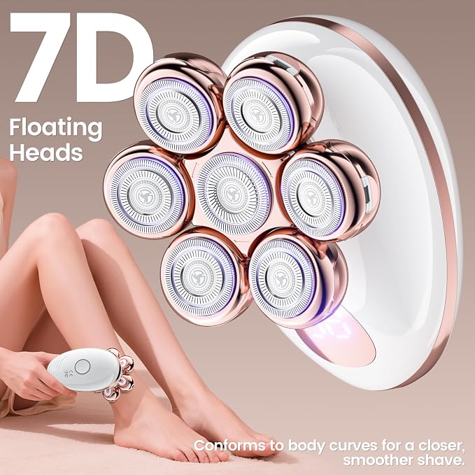 Electric Razors for Women, Rotary Shaver for Legs, Bikini, and Underarms Hair Removal, Wet & Dry Waterproof Grooming Kit, Cordless Lady Trimmer, ChampagneRose