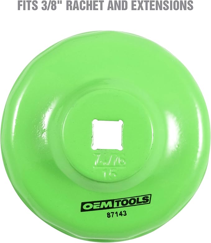 OEMTOOLS 87143 74/76MM and 15 Flute Oil Filter Wrench, Green Oil Filter Wrench, Fits 3/8" Ratchet, Non-Slip Grip, Rust-Resistant