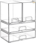 Clear Stackable Storage Drawers: Baby Bottle Storage Organizer, Acrylic Bottles Station Organizer Container for Countertop, Vanity, Bathroom, Cabinet Organization - 4 Pack