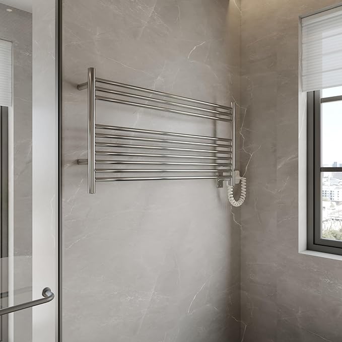 HEATGENE Towel Warmer 10 Bar Towel Dryer Wall-Mounted Plug-in Bath Towel Heater - Mirror Polish