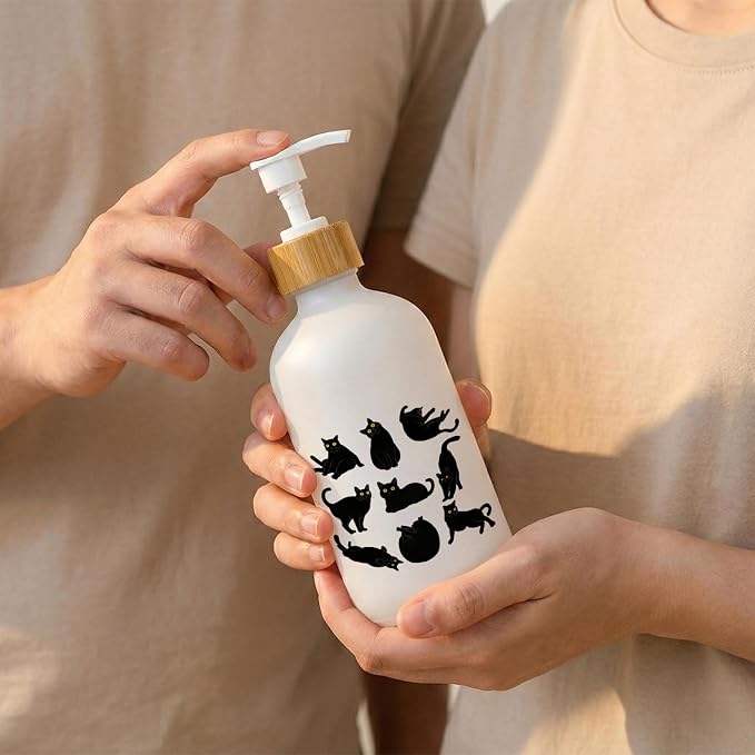 Black Cat Soap Dispenser, Black Cat Lover Mom Owner Gifts Glass Dish Soap Dispenser for Kitchen, Cute Kitten Kitty Refillable Handsoap Pump Bottle for Bathroom Countertop