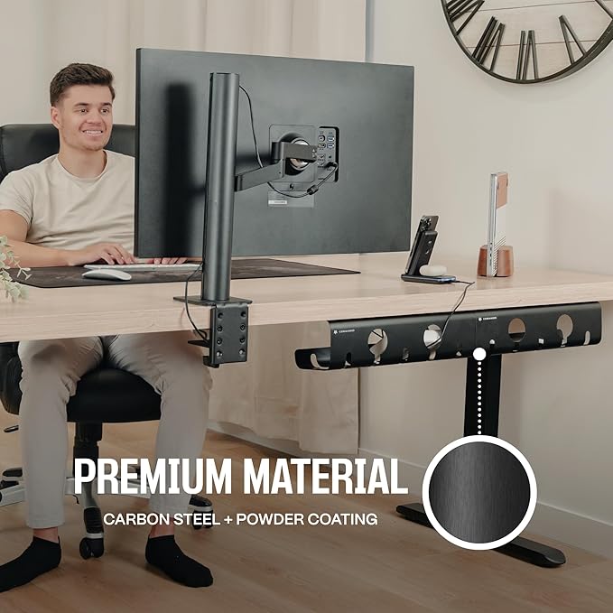 COREMINDED No-Drill Under Desk Cable Management Tray, 2-Pack, Large | Wire & Cord Organizer for Standing Desk or Table, Power Strip Holder, Hides Cables, Home Office Cord Hider, Carbon Steel
