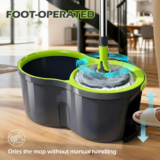 Spin Mop Bucket System,Masthome Pedal Spin Mop and Bucket with Wringer Set,EasyWring Microfiber Mop with 3 Mop Pads,360°Spinning Floor Cleaning System - Home & Office Suitable
