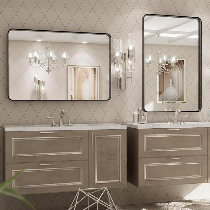 LOAAO 20X28 Inch Black Metal Framed Bathroom Mirror for Wall, Matte Black Bathroom Vanity Mirror Farmhouse, Anti-Rust, Hangs Horizontally or Vertically