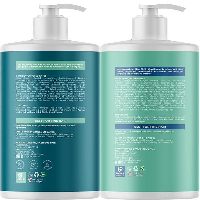 Volumizing Biotin Shampoo and Conditioner Set - Peppermint Shampoo and Conditioner for Thinning Hair Care with Argan Coconut & Olive Oil - Color Safe - Paraben Silicone & Sulfate Free (32 Fl Oz Each)