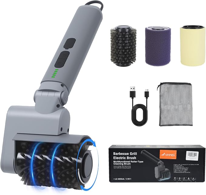 Upgrade Electric Grill Brush, BBQ Grill Brush for Outdoor Grill - 180°Adjustable Automatic Stainless Steel Wire Grill Cleaning Brush for Camping Outdoor BBQ Accessories