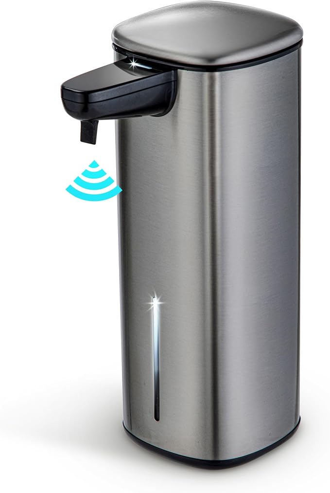 Home Zone Living Foaming Hand Soap Dispenser with Automatic Sensor | Stainless Steel Cover, Adjustable Output and Refillable Pump for Kitchen and Bathroom Sinks