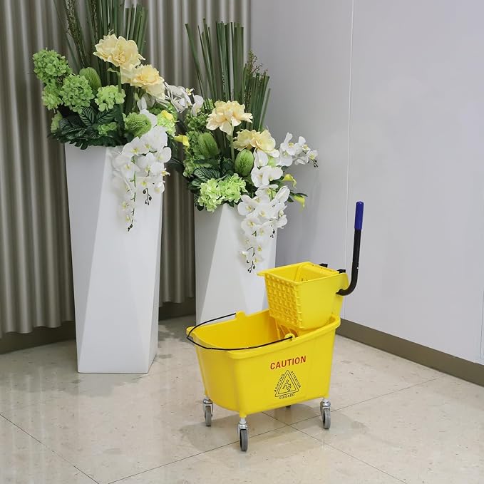 Midoneat Commercial Mop Bucket with Wringer on Wheels, 35Qt,Yellow | Including One Commercial Mop