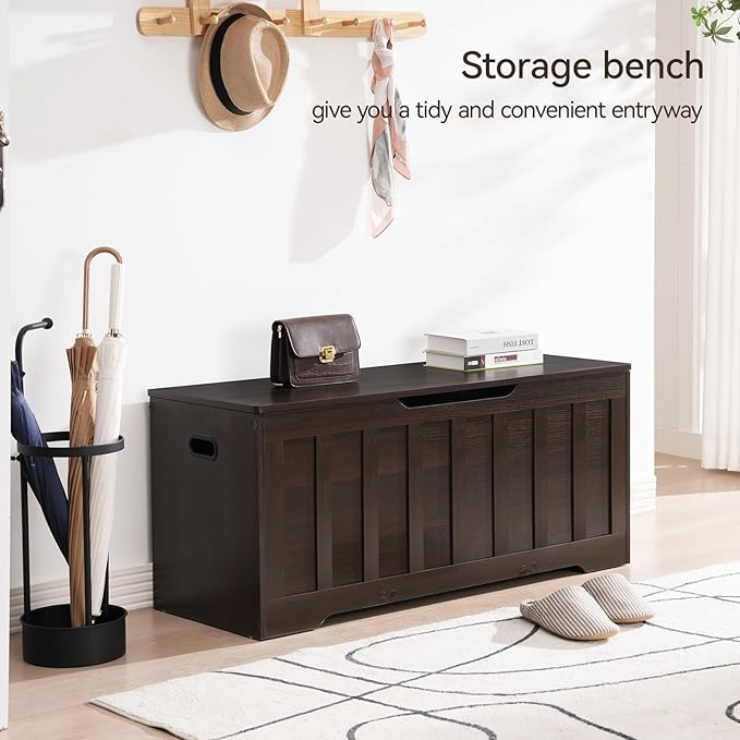 VANKILEY 43.3" Storage Chest Extra Large,Storage Trunk with 2 Safety Hinges,Wooden Storage Bench,Shoe Bench,43.3x15.7x19.1 Inch,Easy Assembly,Storage Bench for Bedroom,Living Room,entryway(Espresso).