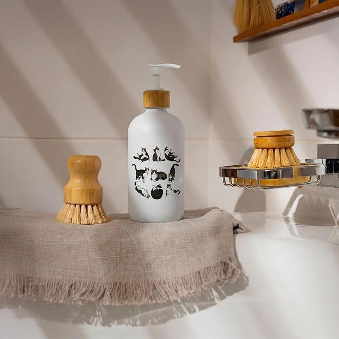 Tabby Cat Gifts Soap Dispenser, Cat Lovers Owners Mom Dad Gifts Glass Dish Soap Dispenser for Kitchen, Cute Tabby Kitten Refillable Handsoap Pump Bottle for Bathroom Countertop
