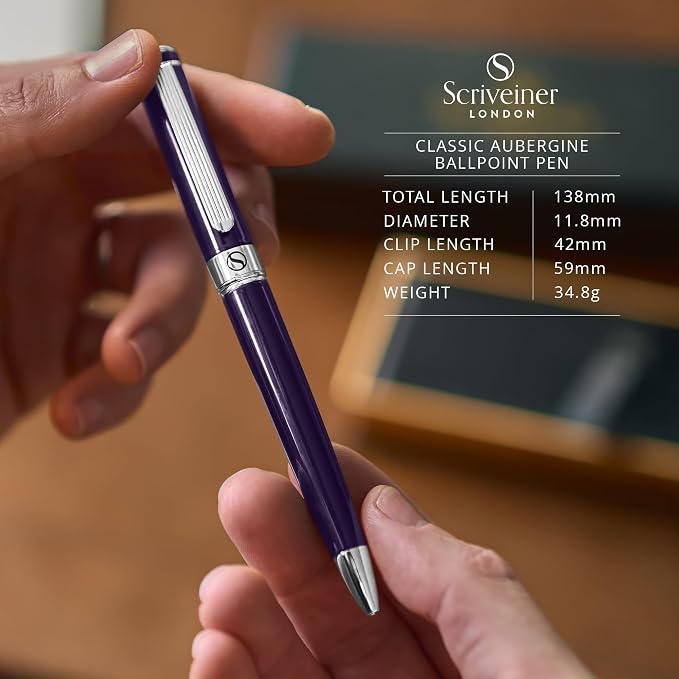 Scriveiner Aubergine Lacquer Ballpoint Pen - Stunning Luxury Pen, Schmidt Black Refill, Best Gift Set for Men & Women, Professional Executive Office, Nice Fancy Designer Pens