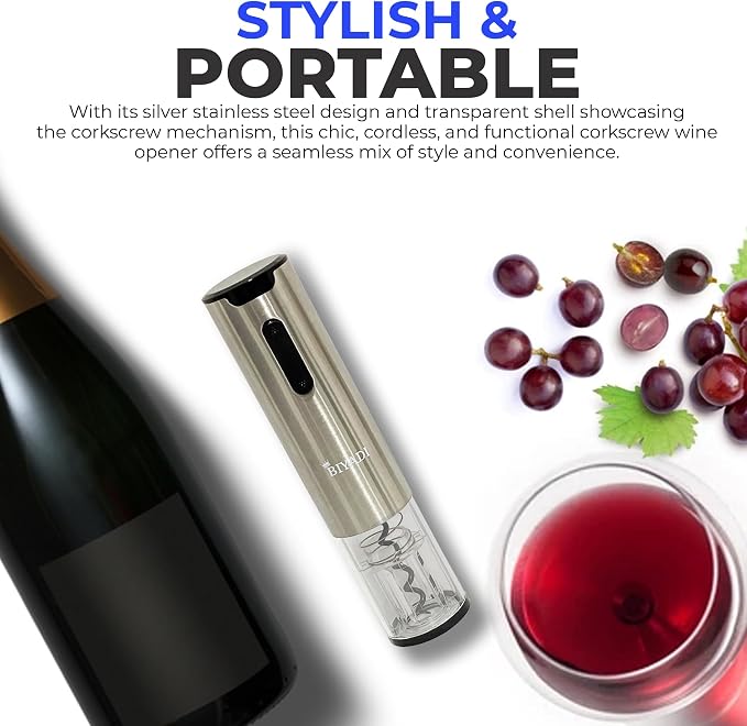 Electric Wine Opener Set with 6-in-1 Accessories, Automatic Corkscrew, Foil Cutter, Pourer, Vacuum Pump, 2 Stoppers, Charging Stand