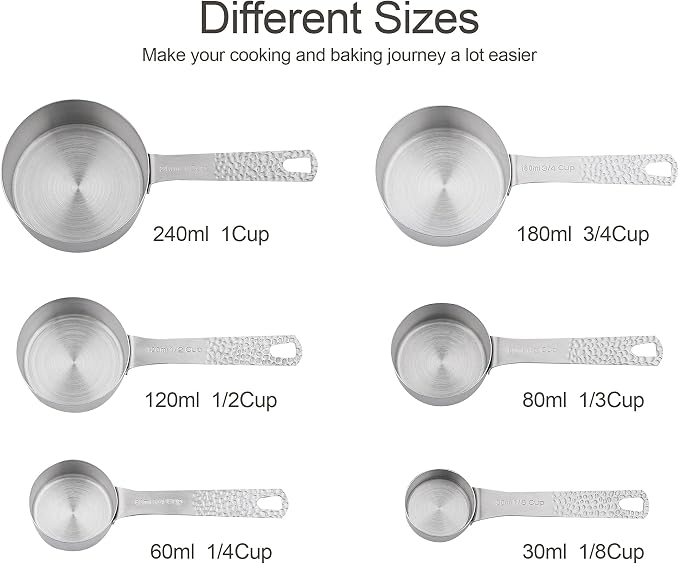Measuring Cups and Spoons Set 14, 18/8 Stainless Steel Measuring Cups and Spoons Set for Baking & Kitchen, Metric & US Measure 6 Cups & 7 Spoons with Leveler