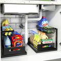 REALINN Under Sink Organizer, L-Shaped 2 Tier Pull Out Cabinet Organizer for Kitchen and Bathroom, Slide Out Under Cabinet Storage, Metal Under Sink Storage with Sliding Drawer, 50 lbs, Black 2 Pack