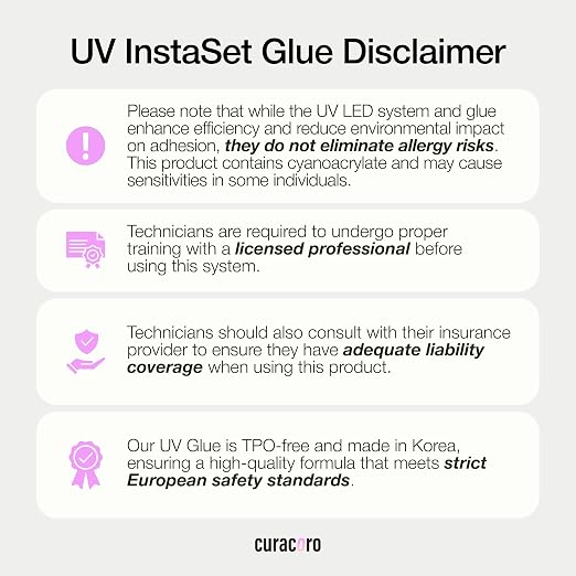 Curacoro UV Lash Glue for Eyelash Extensions, UV Instaset Clear | 5ml Clear UV Glue, Instant Curing Low-Odour, 6-Week Retention