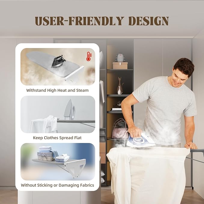 Wall-Mounted Ironing Board, Foldable Ironing Station, Sturdy Folding Board Compact Ironing Board Space Save for Home, Apartment, Small Space