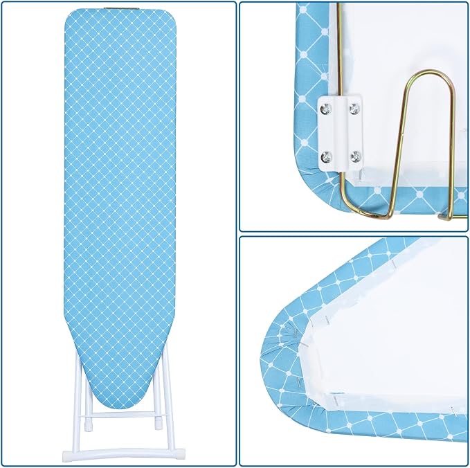 42 inch Ironing Board, Full-Size Folding Ironing Board, 4-Leg Fold-Up Household Ironing Boards, Extended Iron Boards Outside with Removable Heat-Resistant Cover Blue