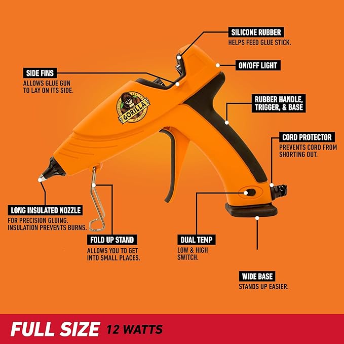 Gorilla Hot Glue Gun, Dual Temp | Precision Nozzle | Easy Squeeze Trigger | 45 Sticks, Pack of 5