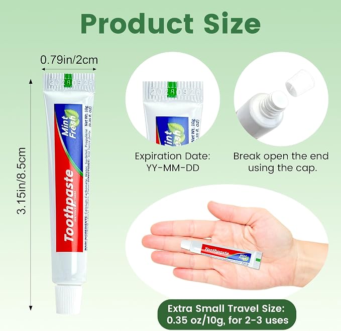 300 Toothpaste in Bulk, Mini Small Toothpaste Mint Toothpastes 0.35oz/10g | Travel Size, for Guests Homeless Hotel Charity Toiletries Camping