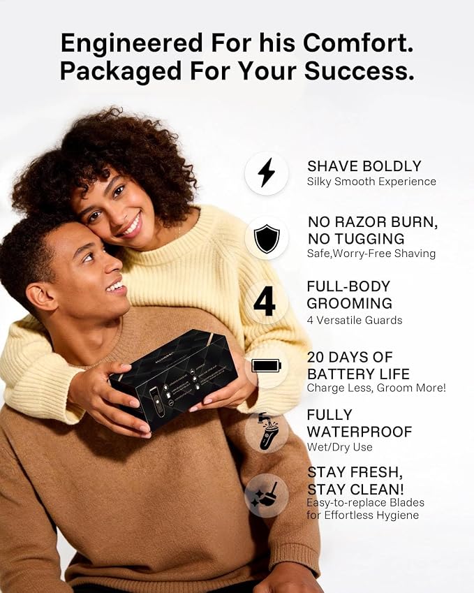 MANSPOT Manscape Groin & Body Hair Trimmer for Men, Gifts for Men Husband | Replaceable Ceramic Blade & 4 Guards, Electric Pubic Shaver for Chest & Private Area, Ball Razors for Men, Wet/Dry Use